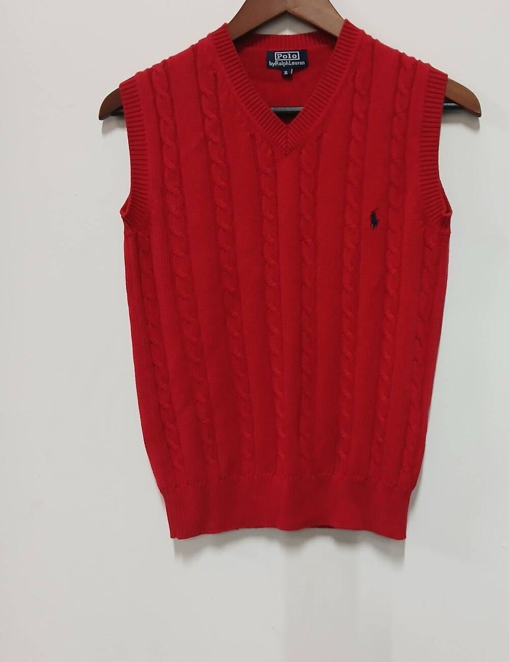 Vintage Polo ralph lauren womens small red cable knit sweater vest 100% cotton